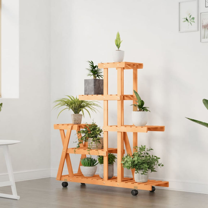 Afbeelding laden in galerijviewer, Vidaxl plantenstandaard met wielen 95x25x101 cm massief vurenhout
