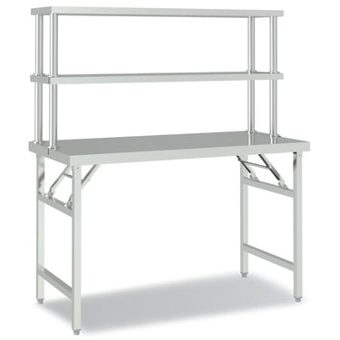 Vidaxl keukenwerktafel met bovenschap 120x60x145 cm roestvrij staal