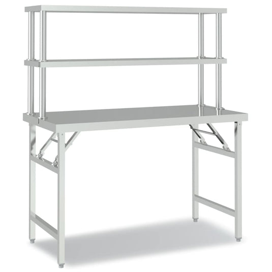 Vidaxl keukenwerktafel met bovenschap 120x60x145 cm roestvrij staal
