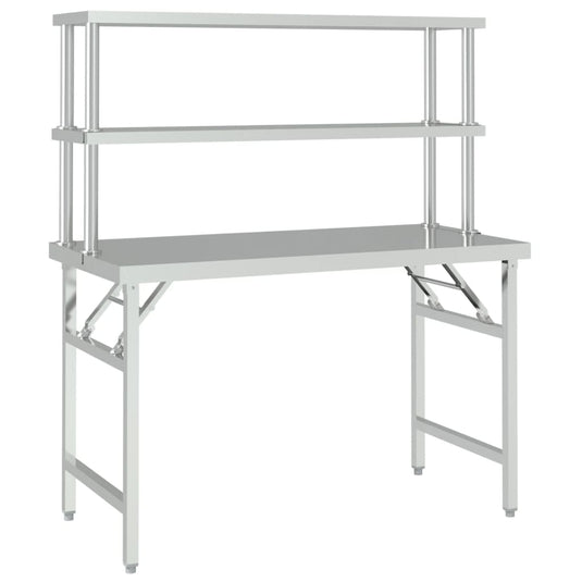 Vidaxl keukenwerktafel met bovenschap 120x60x145 cm roestvrij staal