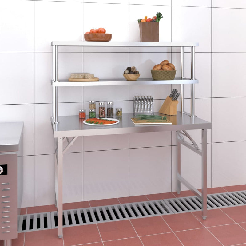 Afbeelding laden in galerijviewer, Vidaxl keukenwerktafel met bovenschap 120x60x145 cm roestvrij staal
