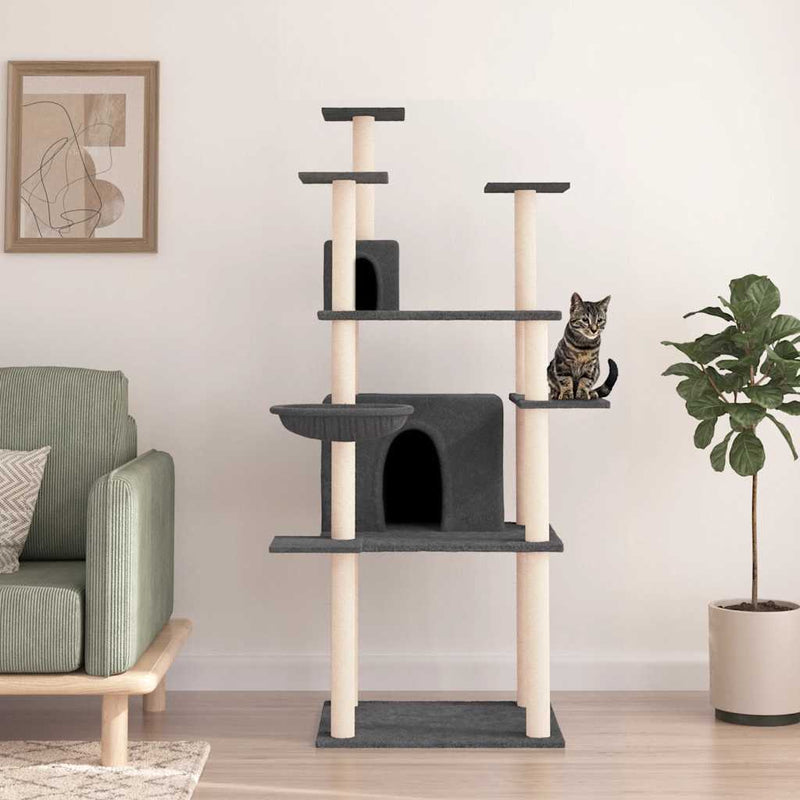 Afbeelding laden in galerijviewer, Vidaxl kattenmeubel met sisal krabpalen 166 cm donkergrijs
