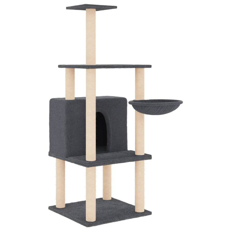 Afbeelding laden in galerijviewer, Vidaxl kattenmeubel met sisal krabpalen 132 cm donkergrijs
