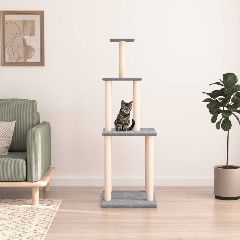 Afbeelding laden in galerijviewer, Vidaxl kattenmeubel met sisal krabpalen 149 cm lichtgrijs
