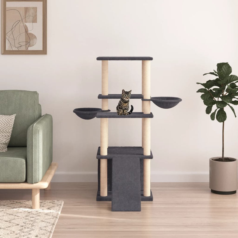 Afbeelding laden in galerijviewer, Vidaxl kattenmeubel met sisal krabpalen 133 cm donkergrijs
