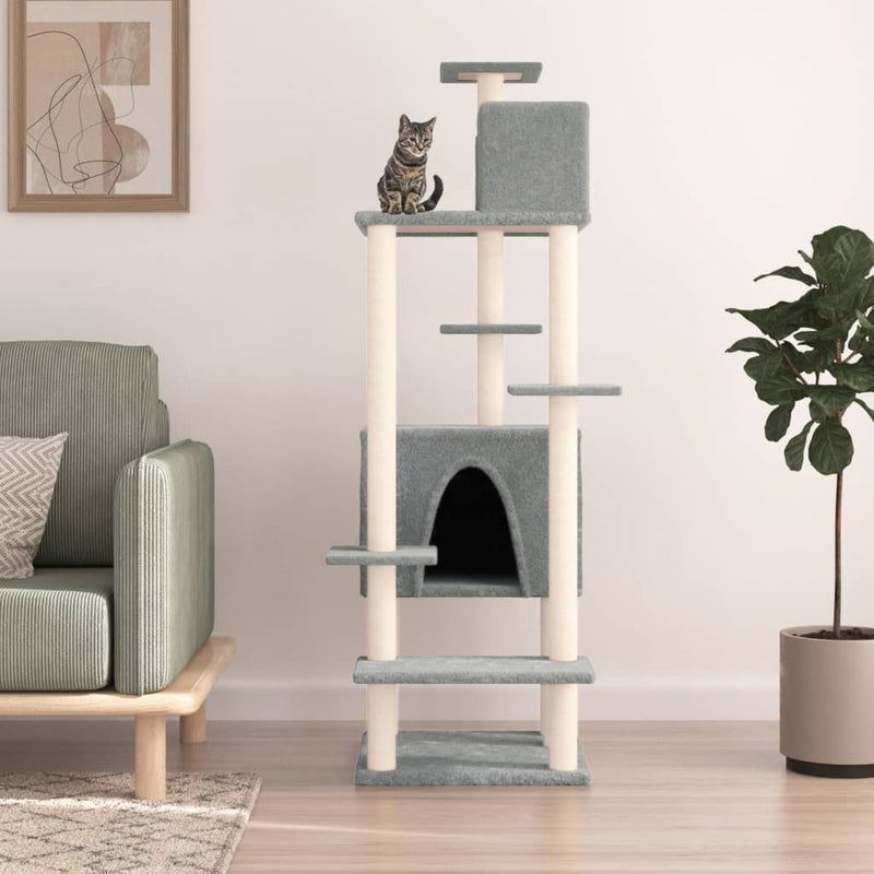 Afbeelding laden in galerijviewer, Vidaxl kattenmeubel met sisal krabpalen 154 cm lichtgrijs
