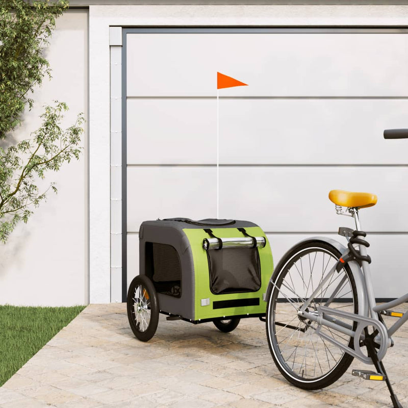 Afbeelding laden in galerijviewer, Vidaxl hondenfietstrailer oxford stof en ijzer groen en grijs
