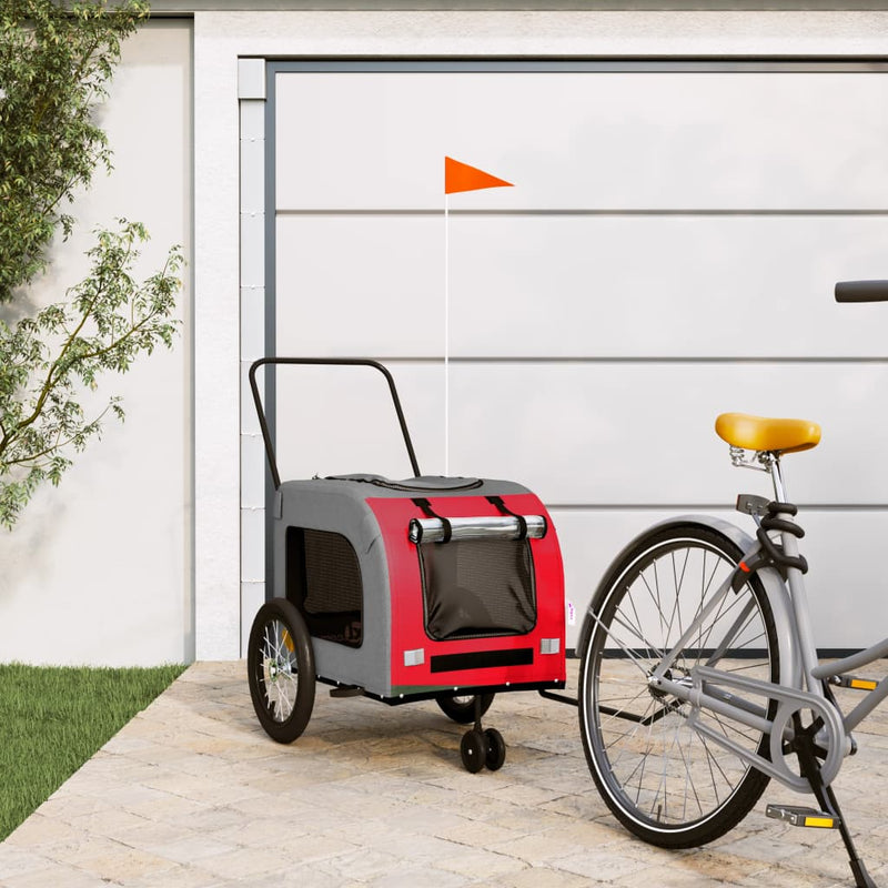 Afbeelding laden in galerijviewer, Vidaxl hondenfietstrailer oxford stof en ijzer rood en grijs
