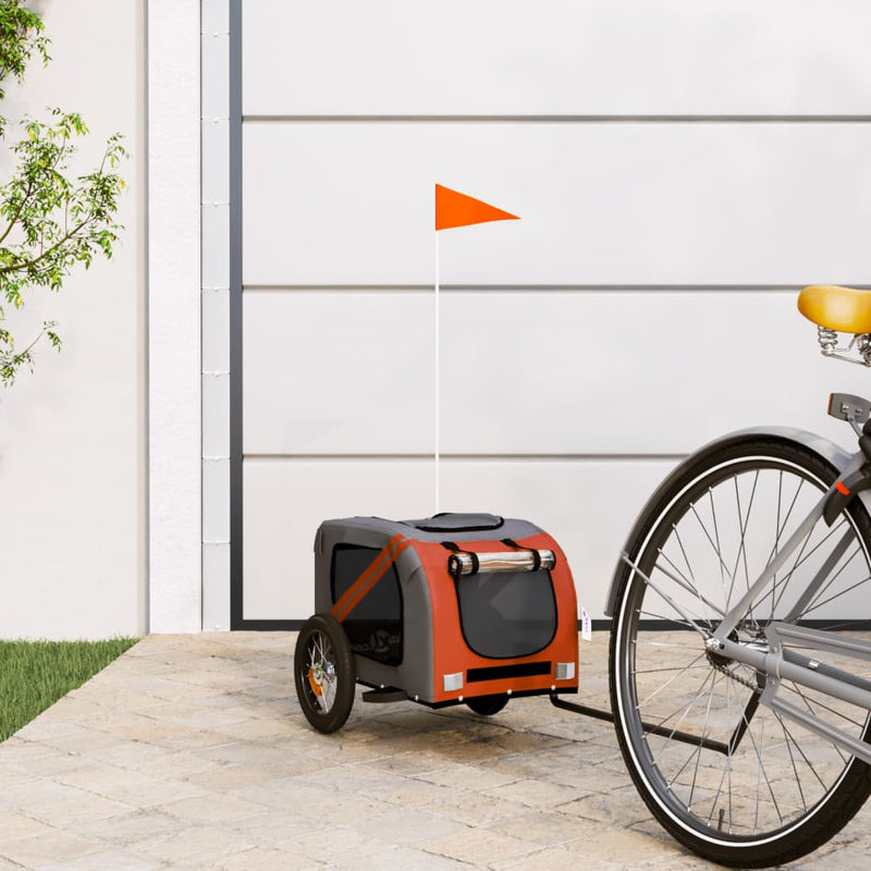 Afbeelding laden in galerijviewer, Vidaxl hondenfietstrailer oxford stof en ijzer oranje en grijs
