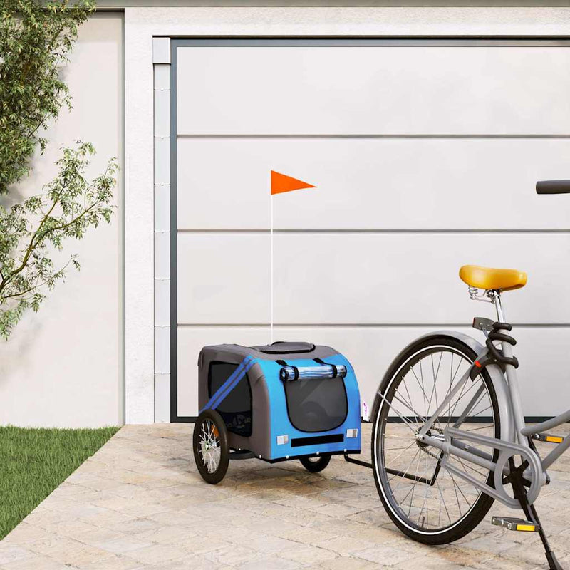 Afbeelding laden in galerijviewer, Vidaxl hondenfietstrailer oxford stof en ijzer blauw en grijs

