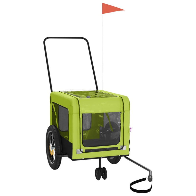 Afbeelding laden in galerijviewer, Vidaxl hondenfietstrailer oxford stof en ijzer groen en zwart
