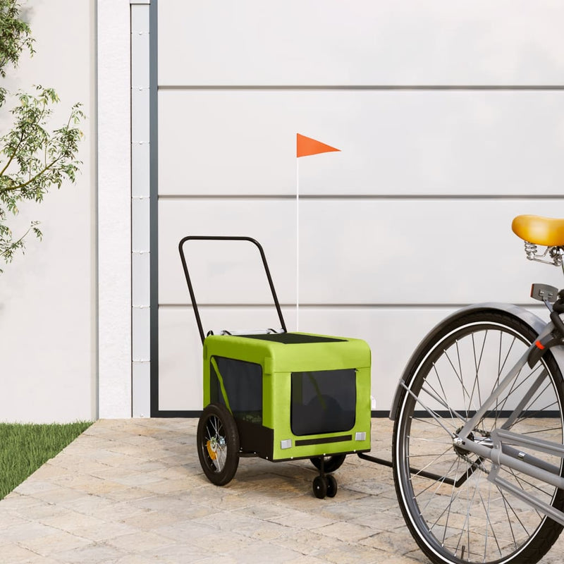 Afbeelding laden in galerijviewer, Vidaxl hondenfietstrailer oxford stof en ijzer groen en zwart
