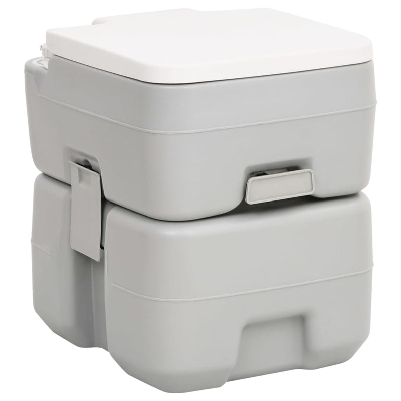Afbeelding laden in galerijviewer, Vidaxl campingtoilet draagbaar 20+10 l hdpe grijs en wit
