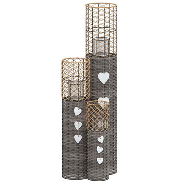 Vidaxl kaarsenhouders 3 st wicker grijs
