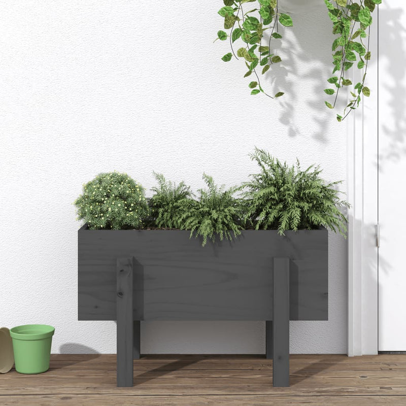 Afbeelding laden in galerijviewer, Vidaxl plantenbak 62x30x38 cm massief grenenhout grijs
