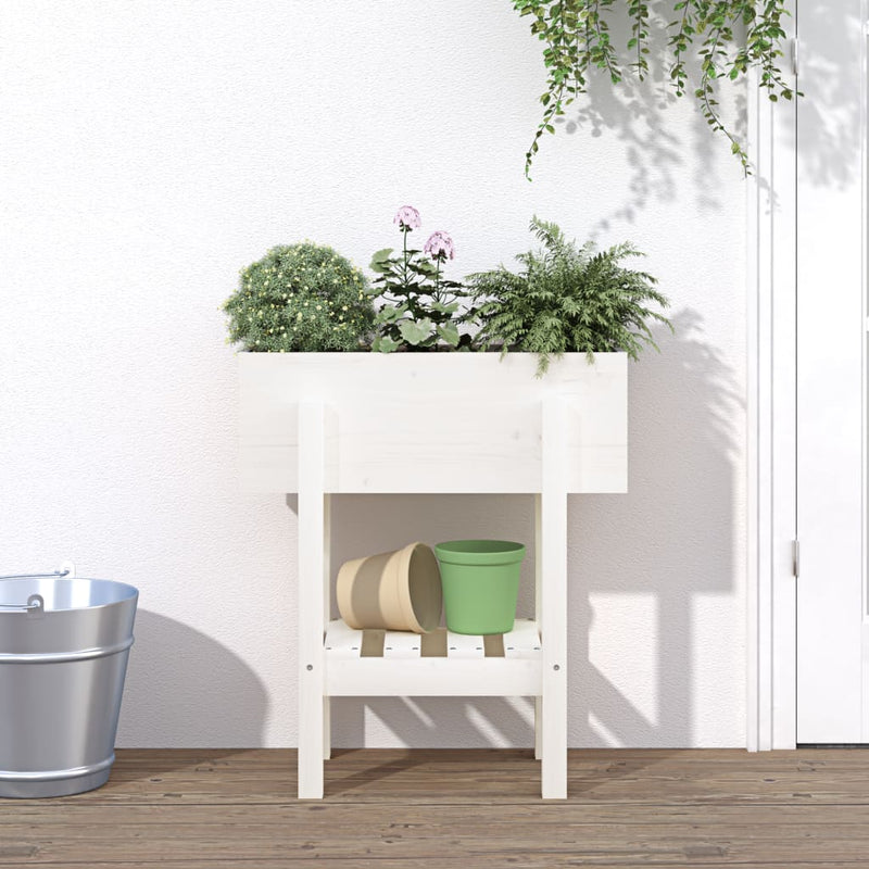 Afbeelding laden in galerijviewer, Vidaxl plantenbak 62x30x69 cm massief grenenhout wit
