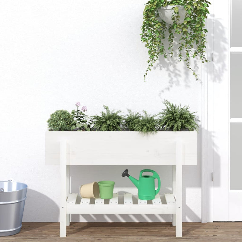 Afbeelding laden in galerijviewer, Vidaxl plantenbak verhoogd 101x30x69 cm massief grenenhout wit
