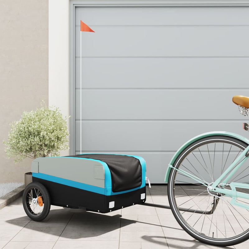 Afbeelding laden in galerijviewer, Vidaxl fietstrailer 30 kg ijzer zwart en blauw
