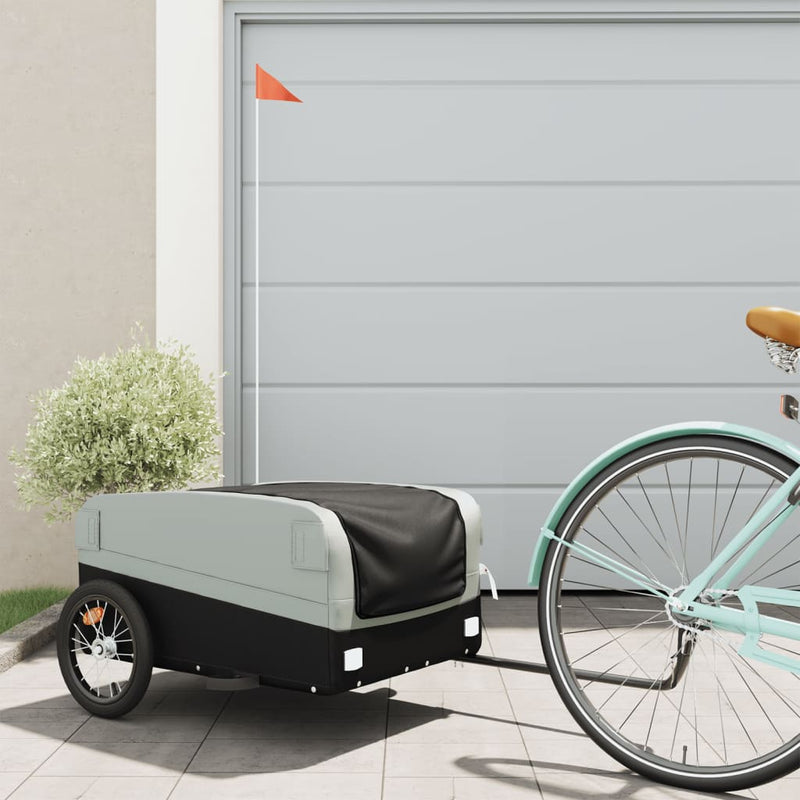 Afbeelding laden in galerijviewer, Vidaxl fietstrailer 45 kg ijzer zwart en grijs
