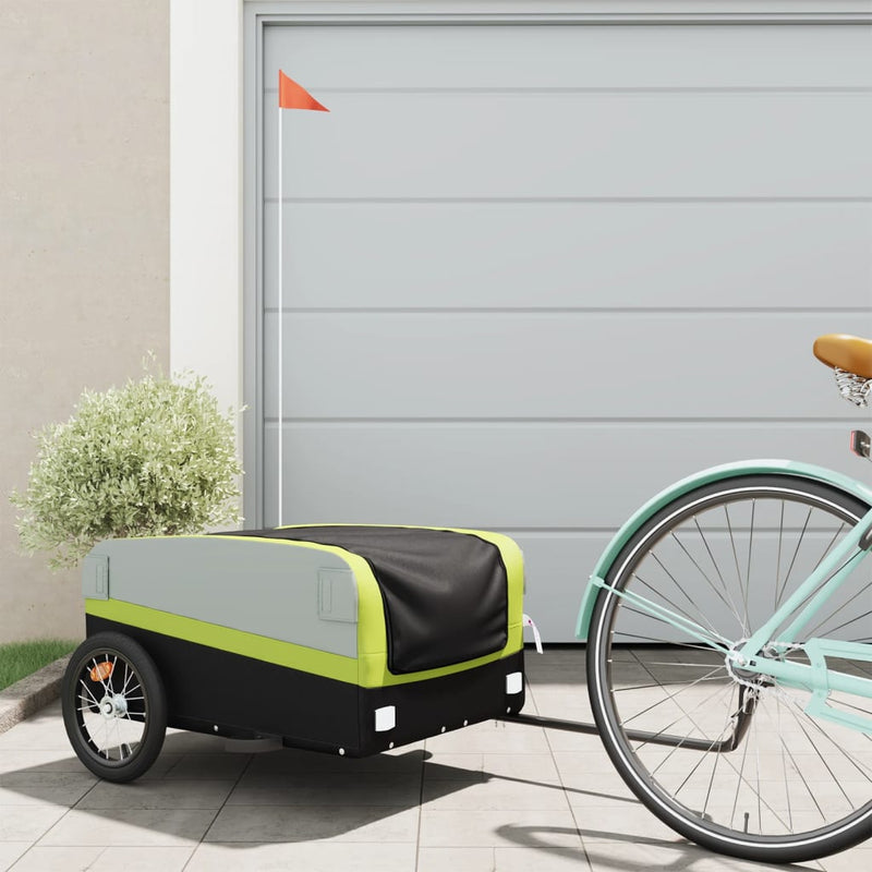 Afbeelding laden in galerijviewer, Vidaxl fietstrailer 45 kg ijzer zwart en groen
