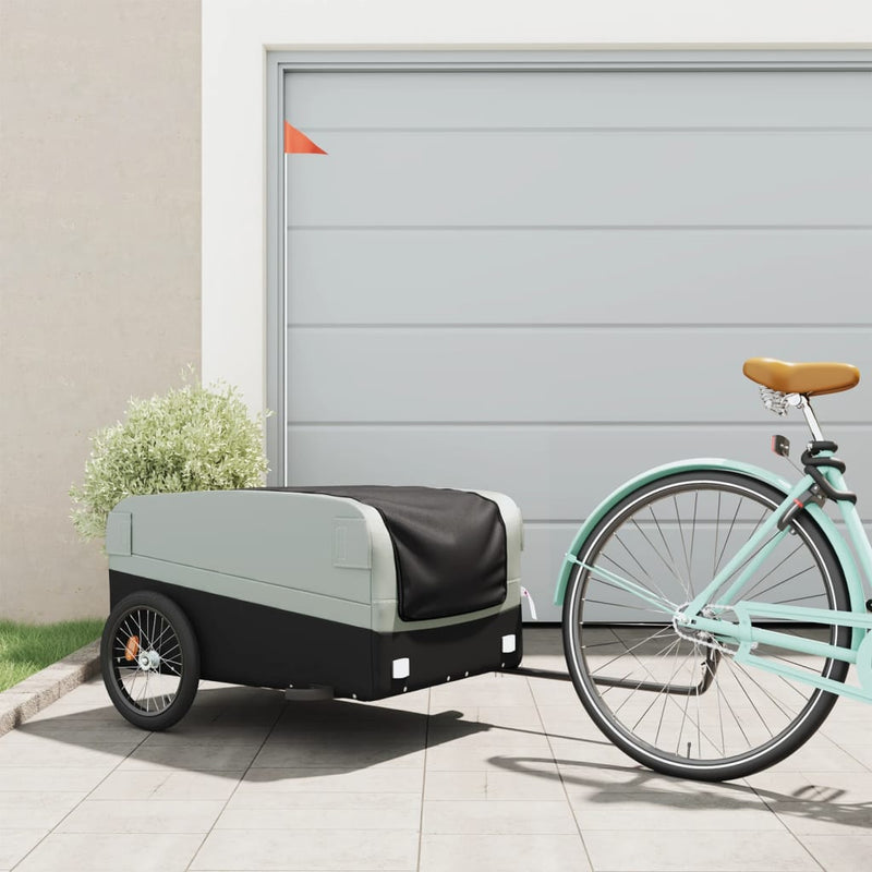 Afbeelding laden in galerijviewer, Vidaxl fietstrailer 45 kg ijzer zwart en grijs
