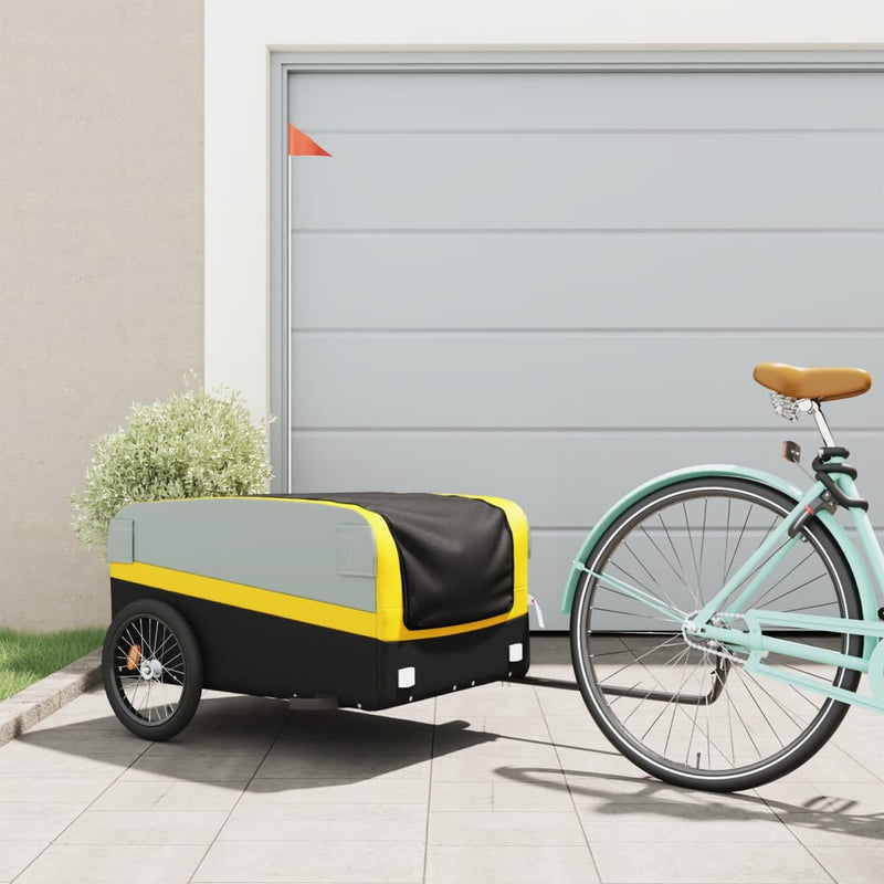 Afbeelding laden in galerijviewer, Vidaxl fietstrailer 45 kg ijzer zwart en geel
