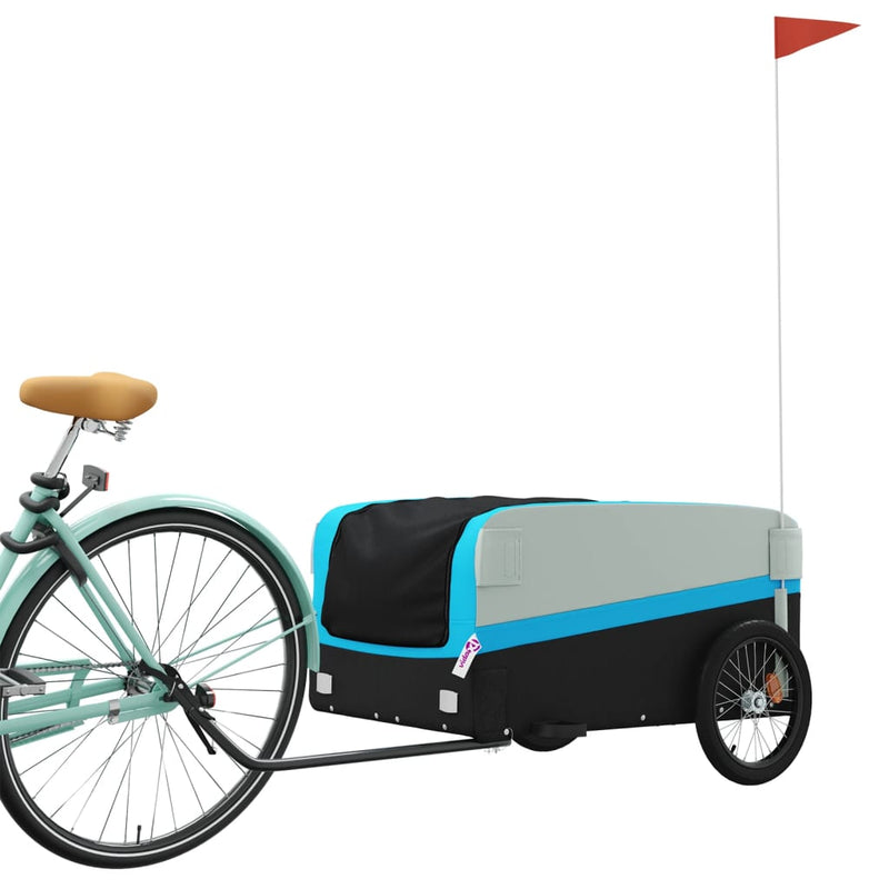 Afbeelding laden in galerijviewer, Vidaxl fietstrailer 45 kg ijzer zwart en blauw
