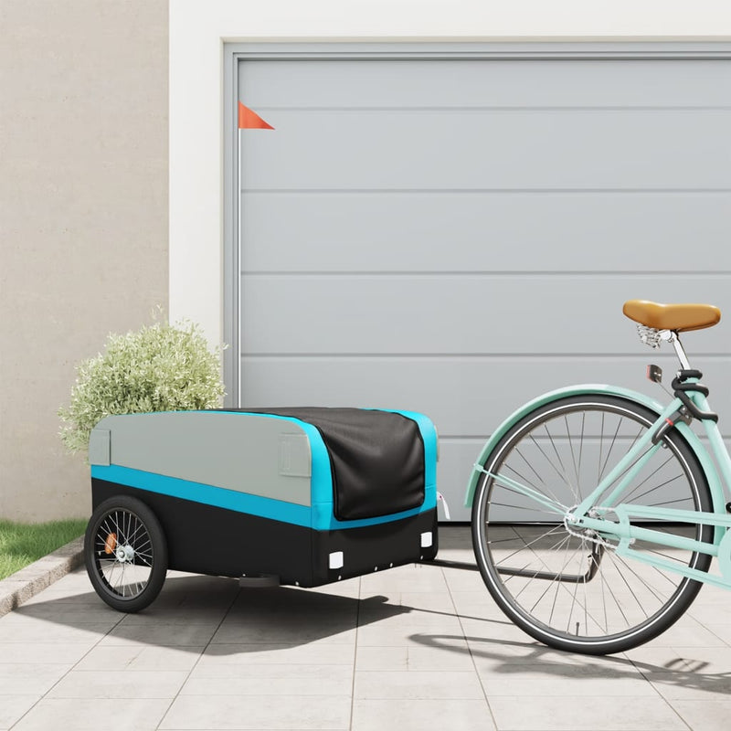 Afbeelding laden in galerijviewer, Vidaxl fietstrailer 45 kg ijzer zwart en blauw
