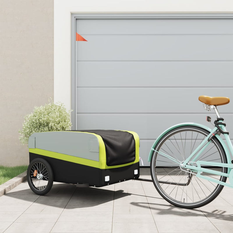 Afbeelding laden in galerijviewer, Vidaxl fietstrailer 45 kg ijzer zwart en groen
