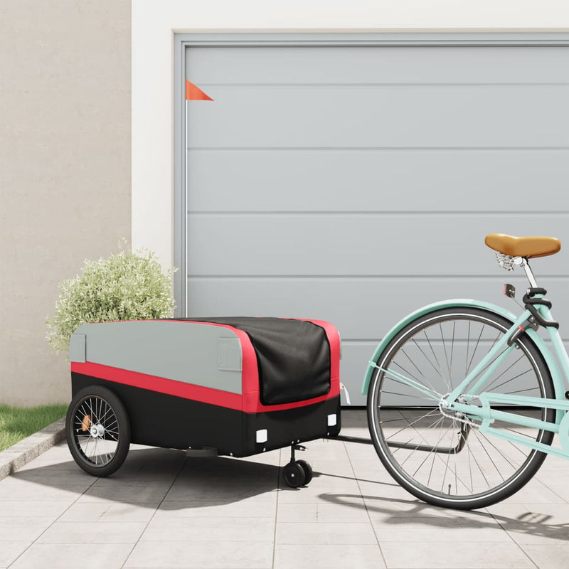 Afbeelding laden in galerijviewer, Vidaxl fietstrailer 45 kg ijzer zwart en rood
