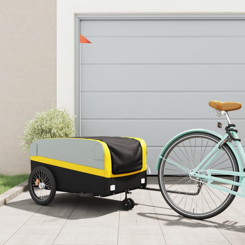 Afbeelding laden in galerijviewer, Vidaxl fietstrailer 45 kg ijzer zwart en geel
