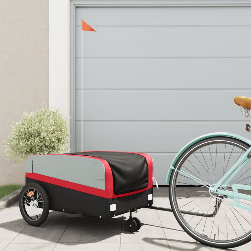 Afbeelding laden in galerijviewer, Vidaxl fietstrailer 45 kg ijzer zwart en rood
