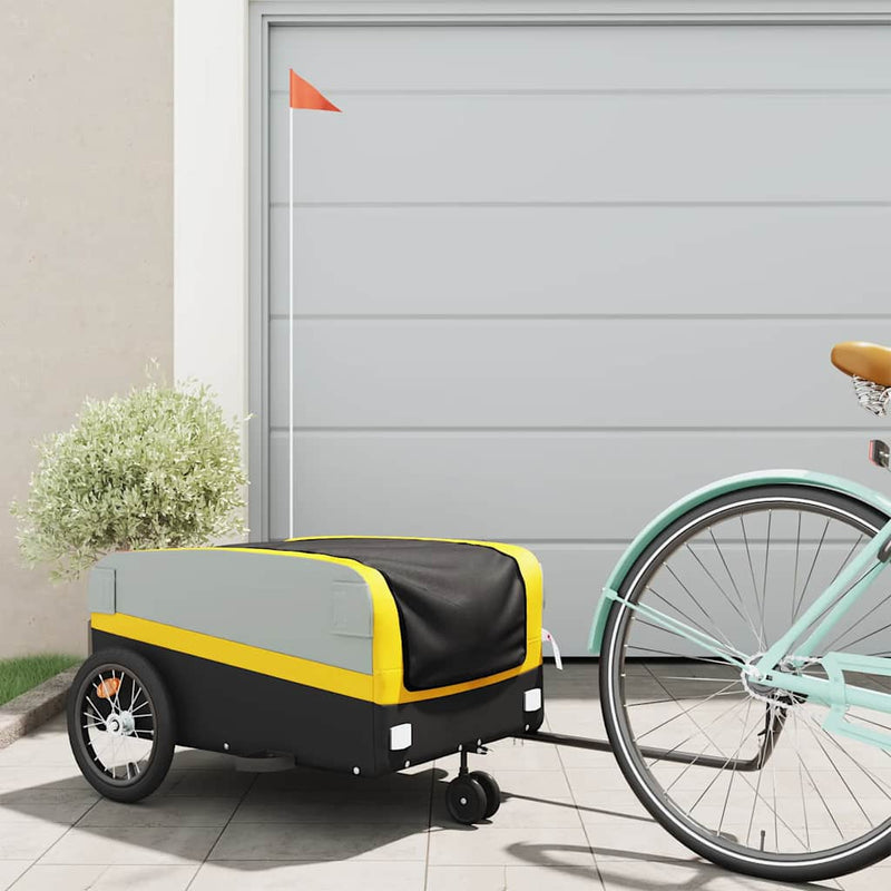 Afbeelding laden in galerijviewer, Vidaxl fietstrailer 45 kg ijzer zwart en geel
