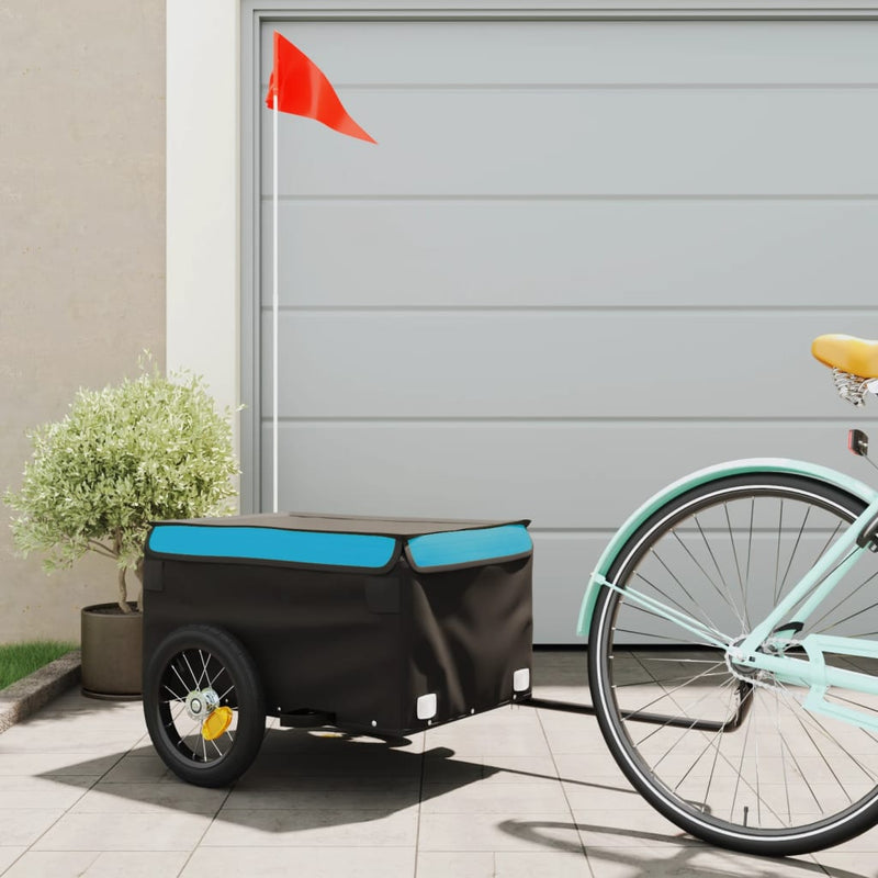 Afbeelding laden in galerijviewer, Vidaxl fietstrailer 30 kg ijzer zwart en blauw
