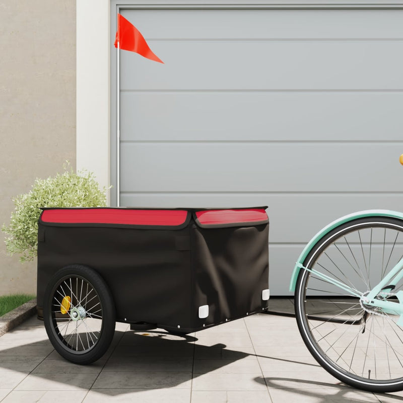 Afbeelding laden in galerijviewer, Vidaxl fietstrailer 45 kg ijzer zwart en rood

