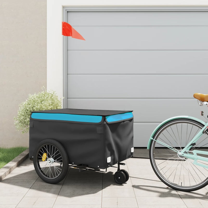 Afbeelding laden in galerijviewer, Vidaxl fietstrailer 45 kg ijzer zwart en blauw
