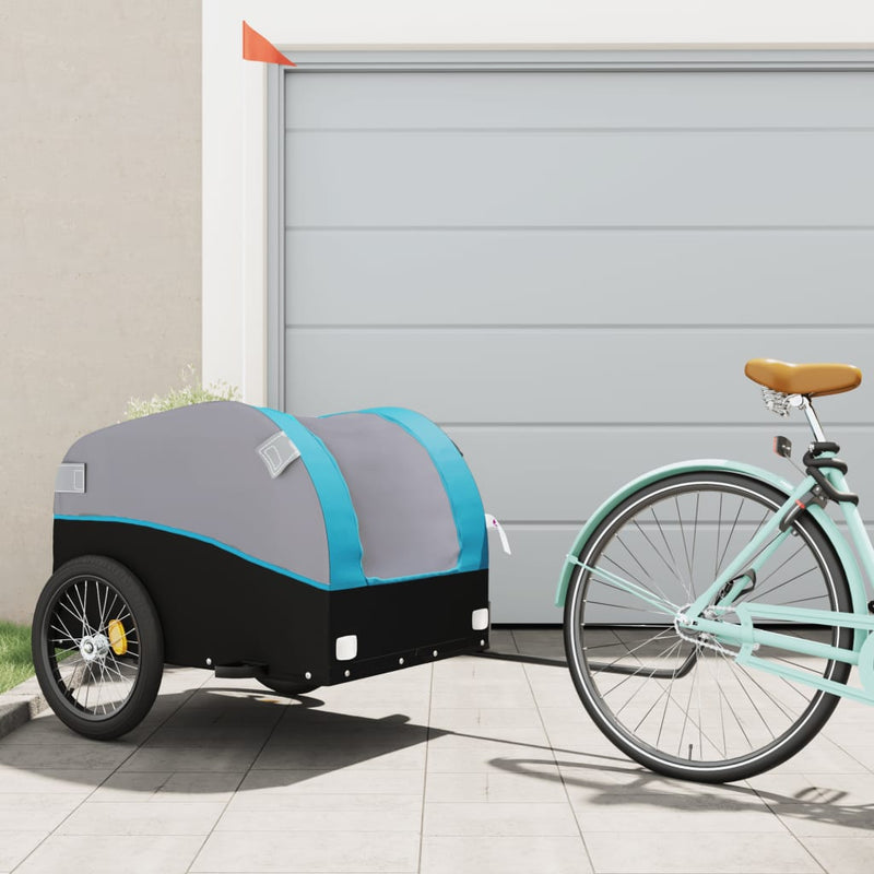 Afbeelding laden in galerijviewer, Vidaxl fietstrailer 45 kg ijzer zwart en blauw
