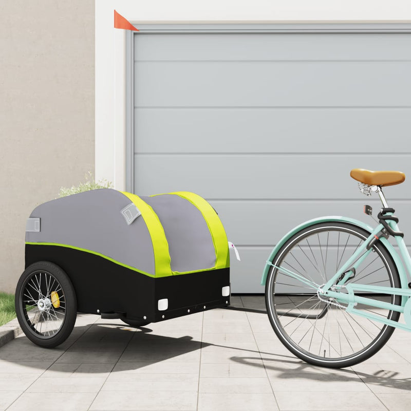 Afbeelding laden in galerijviewer, Vidaxl fietstrailer 45 kg ijzer zwart en groen
