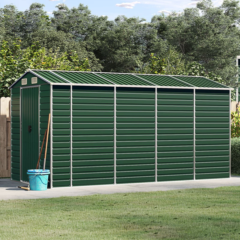 Afbeelding laden in galerijviewer, VidaXL Tuinschuur 191x385x198 cm gegalvaniseerd staal groen
