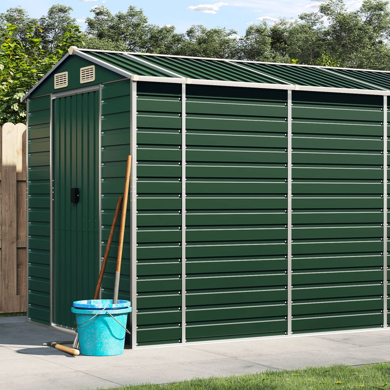 Afbeelding laden in galerijviewer, VidaXL Tuinschuur 191x470x198 cm gegalvaniseerd staal groen
