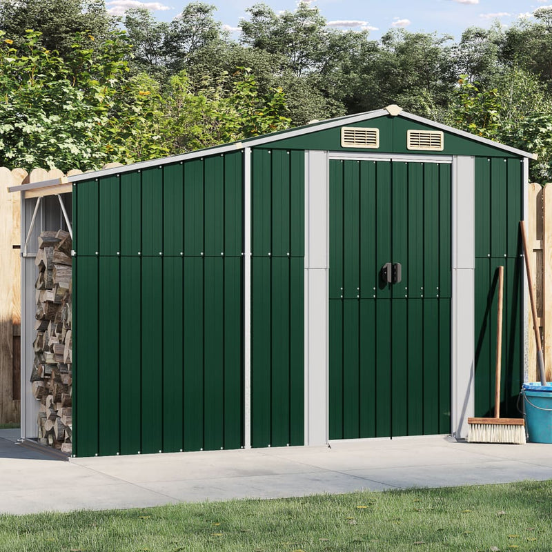 Afbeelding laden in galerijviewer, VidaXL Tuinschuur 277x93x179 cm gegalvaniseerd staal groen
