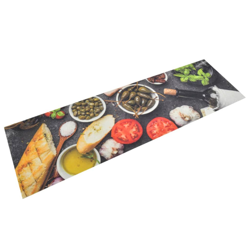 Afbeelding laden in galerijviewer, Vidaxl keukenmat wasbaar wijn- en dinerprint 45x150 cm fluweel
