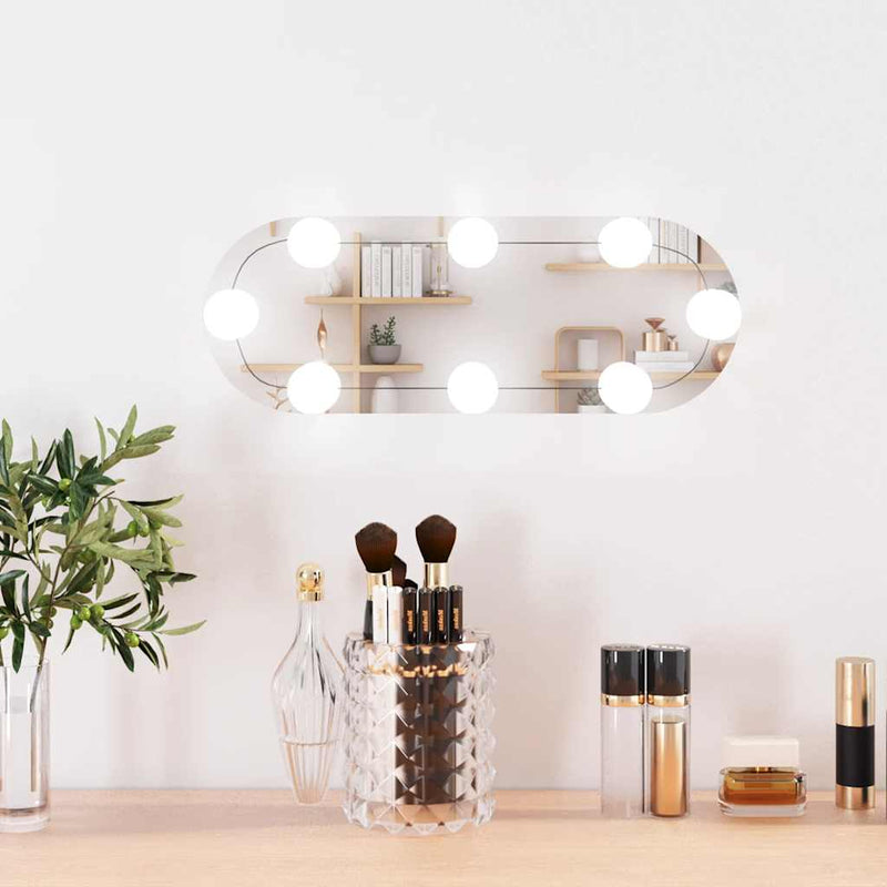 Afbeelding laden in galerijviewer, Vidaxl wandspiegel met led's ovaal 15x40 cm glas
