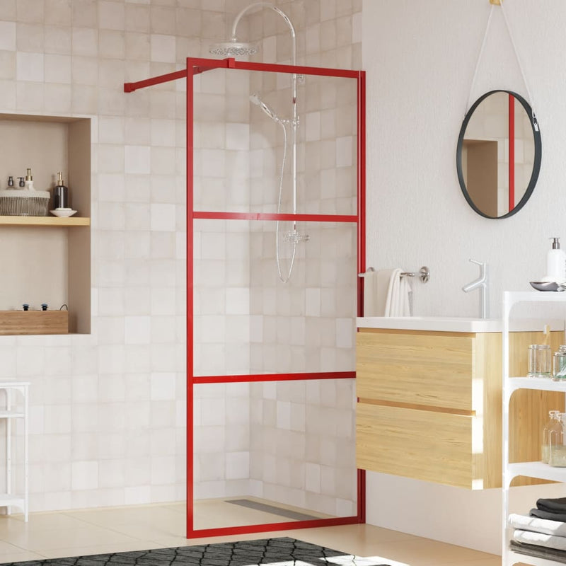 Afbeelding laden in galerijviewer, Vidaxl inloopdouchewand transparant 90x195 cm esg-glas rood
