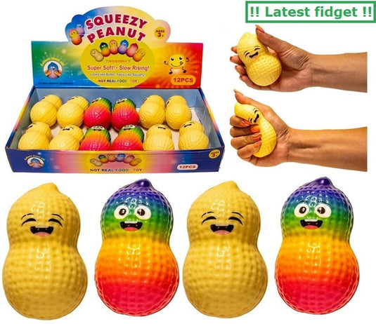 Jono toys squeeze xl pinda pu slow rice 10x5,5 cm. | 12 stuks