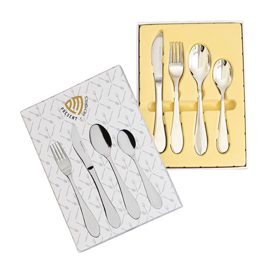 Kinderbestek - 4 delig - blanco - zilver