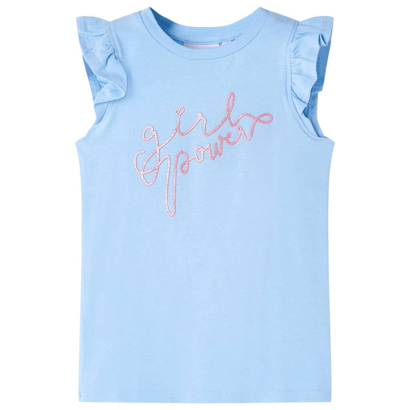Afbeelding laden in galerijviewer, VidaXL Kindershirt met ruches aan de mouwen 116 lichtblauw
