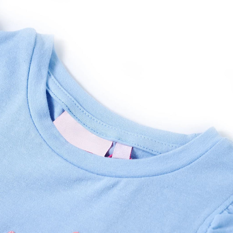 Afbeelding laden in galerijviewer, VidaXL Kindershirt met ruches aan de mouwen 116 lichtblauw
