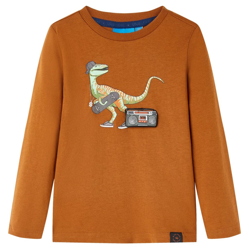 Afbeelding laden in galerijviewer, VidaXL Kindershirt met lange mouwen 128 cognackleurig
