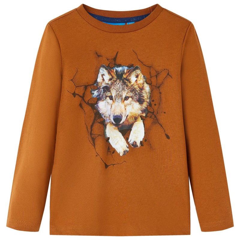 Afbeelding laden in galerijviewer, VidaXL Kindershirt met lange mouwen 116 cognackleurig
